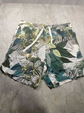Guess Men's Tropical Print Drawstring Shorts - White Green Teal